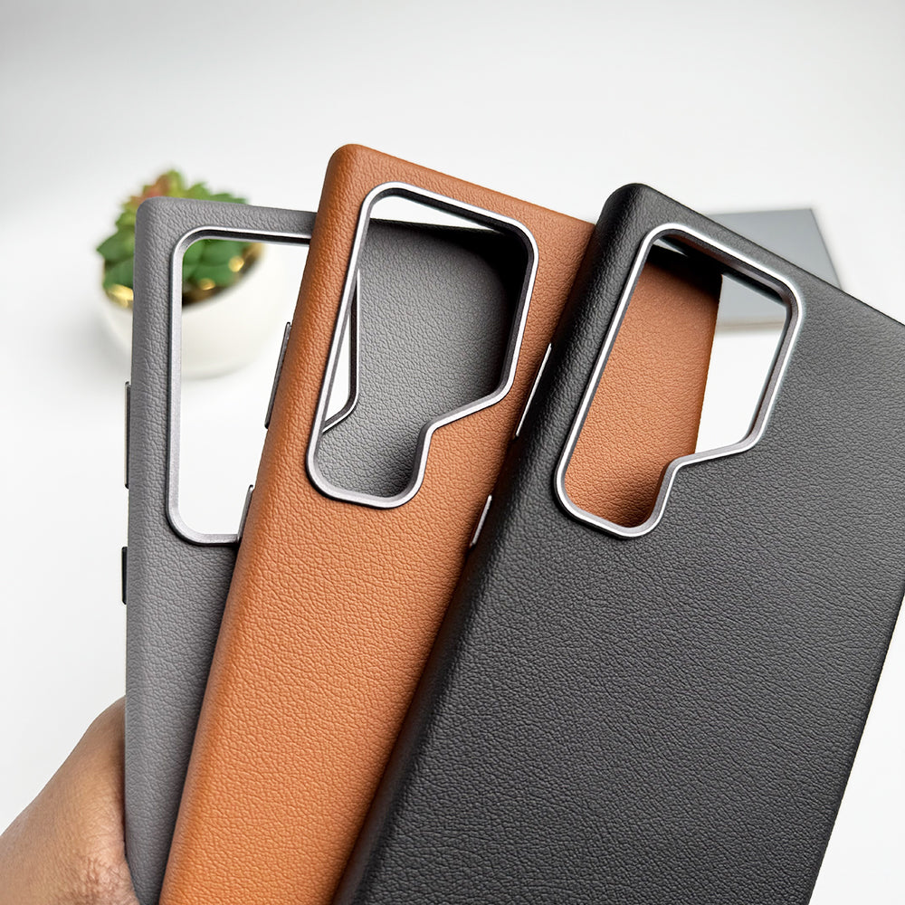 Samsung Galaxy S24 Ultra PU Leather Case With Alloy Camera Bumper