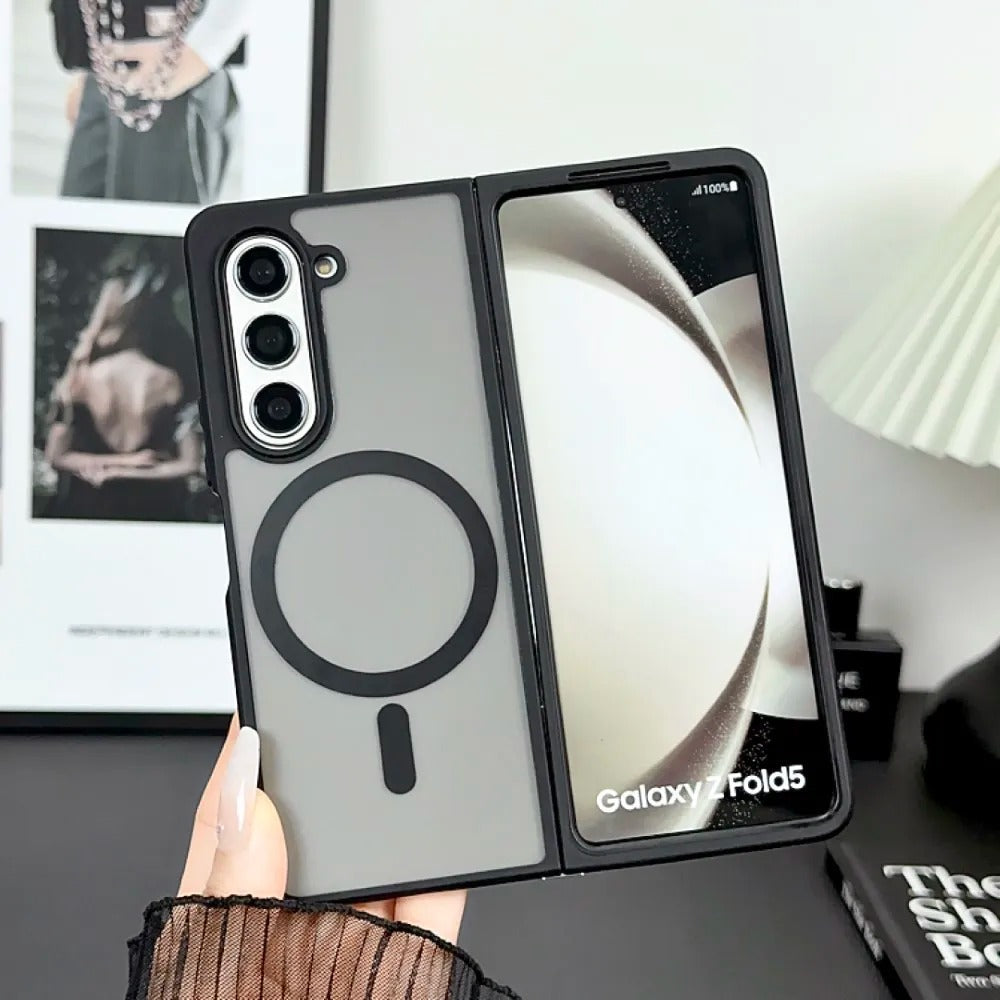 Samsung Galaxy Z Fold 5 Smoke Transparent Case With Magnetic Charging Ring