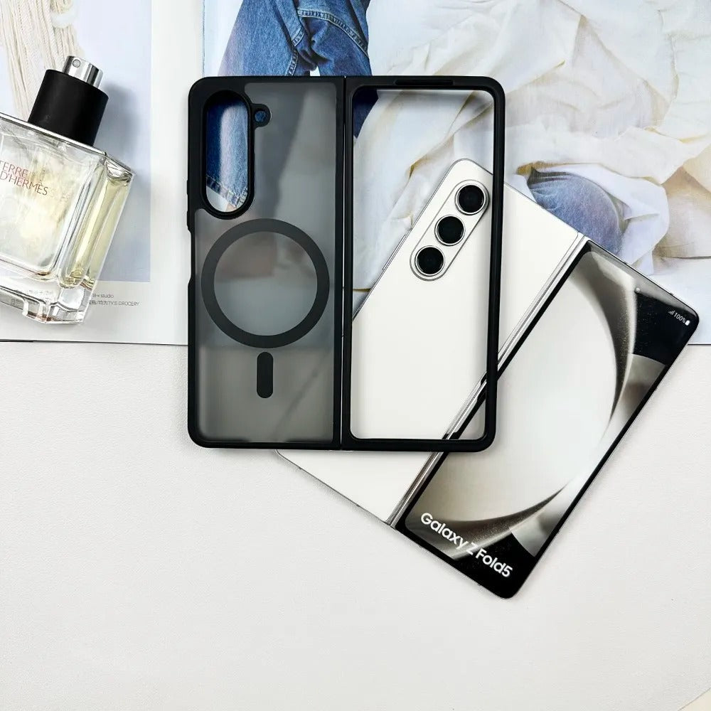 Samsung Galaxy Z Fold 5 Smoke Transparent Case With Magnetic Charging Ring