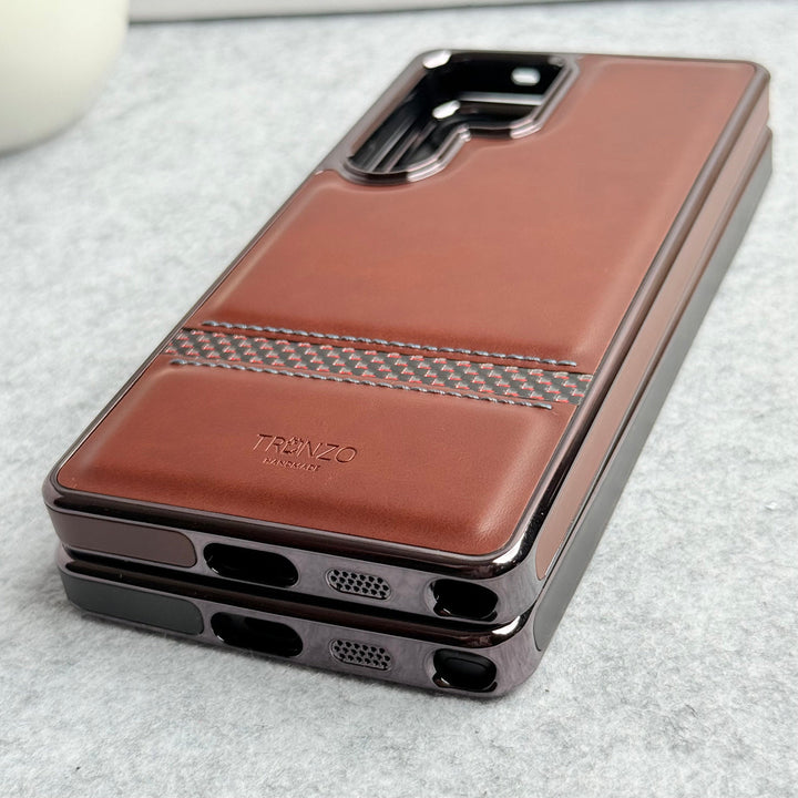 Samsung Galaxy S25 Ultra Textured Stripe PU Leather Side Chrome Case Cover