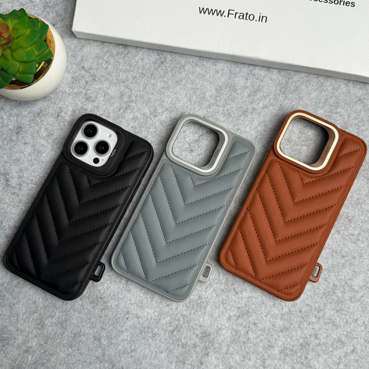 iPhone 16 Pro Max PUFF Leather Metallic Camera Frame Case Cover