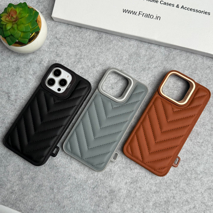 iPhone 16 Pro Max PUFF Leather Metallic Camera Frame Case Cover