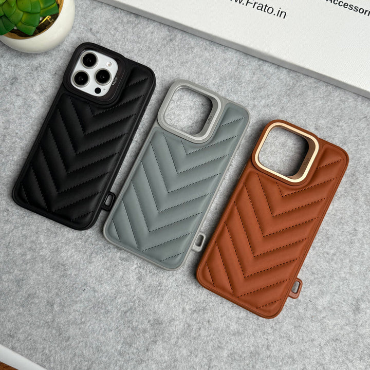 iPhone 16 Pro Max PUFF Leather Metallic Camera Frame Case Cover