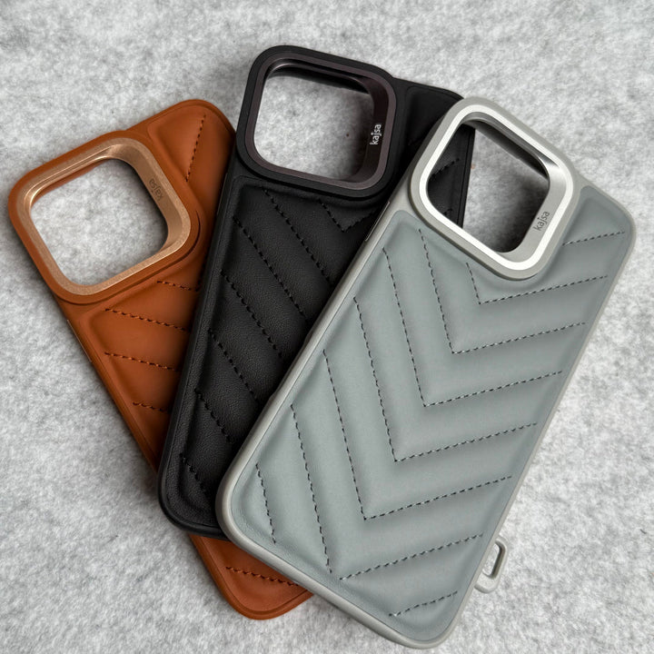 iPhone 16 Pro Max PUFF Leather Metallic Camera Frame Case Cover