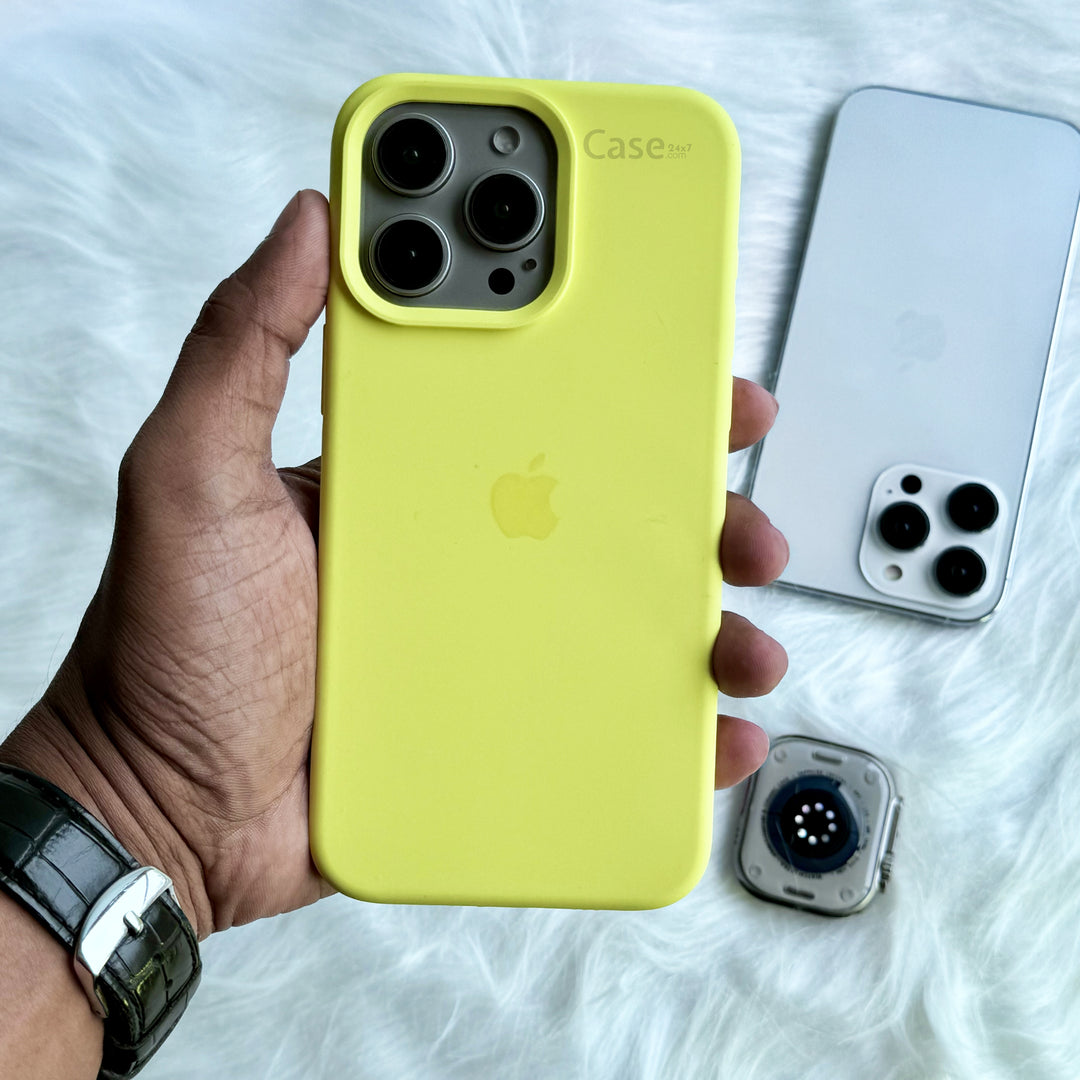 iPhone 16 Series Liquid Silicone Case Cover (Bright Yellow)