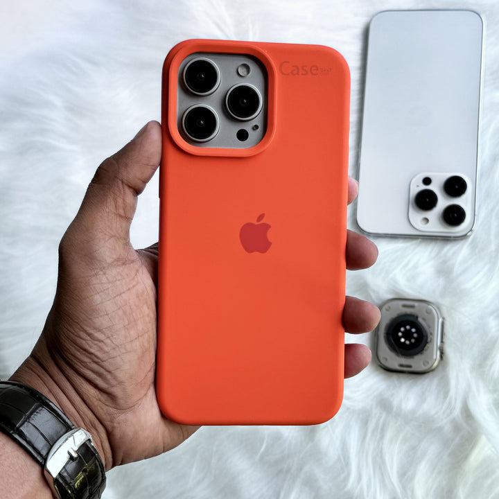 iPhone 16 Series Liquid Silicone Case Cover (Dark Orange)