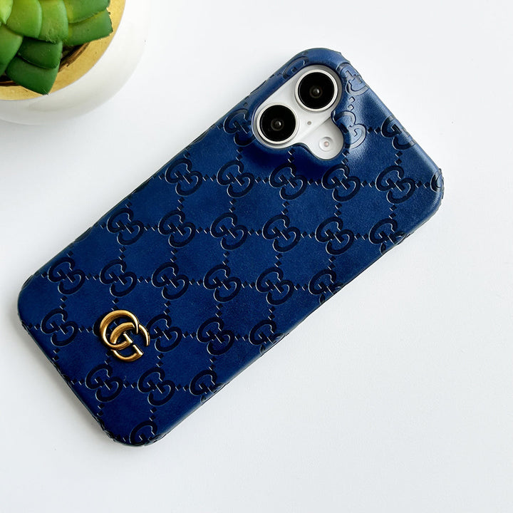 iPhone 16 Series Luxury GG Fashion Leather Brand Case Cover