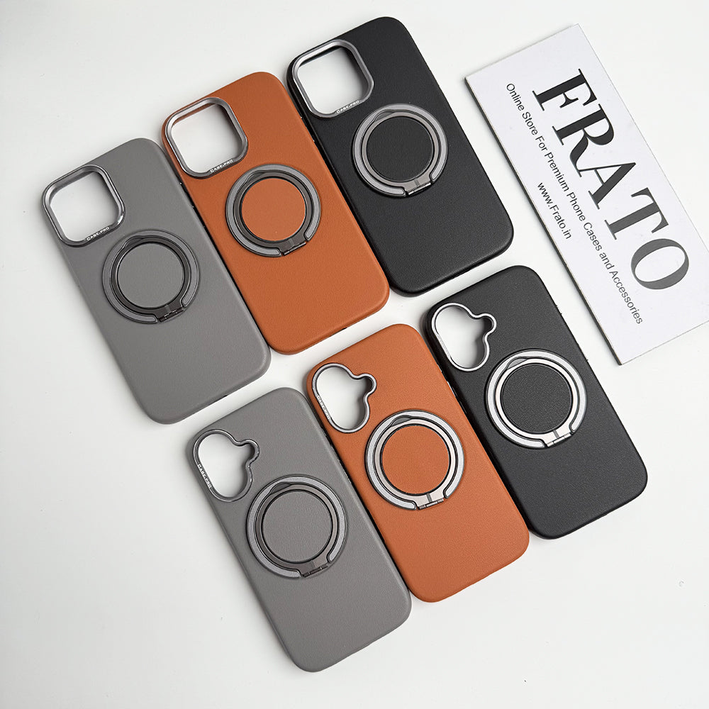 iPhone 16 Series 360 angle Rotating Stand PU Leather Phone Case