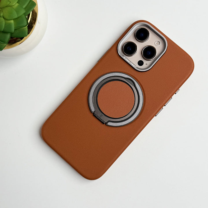 iPhone 16 Series 360 angle Rotating Stand PU Leather Phone Case