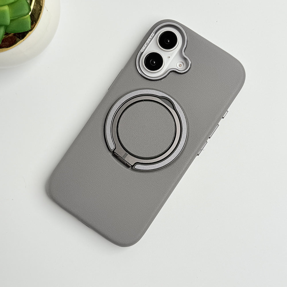 iPhone 16 Series 360 angle Rotating Stand PU Leather Phone Case