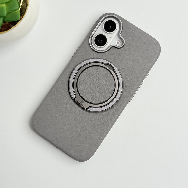 iPhone 16 Series 360 angle Rotating Stand PU Leather Phone Case