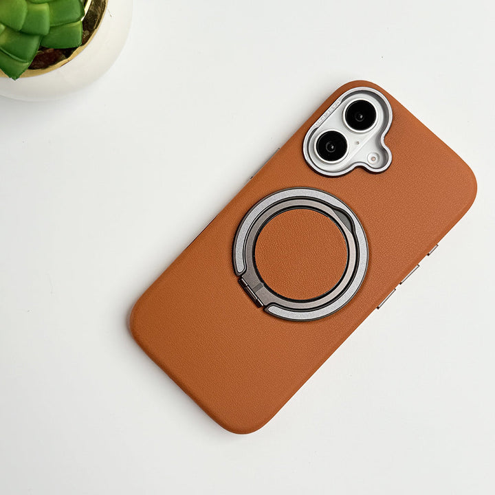 iPhone 16 Series 360 angle Rotating Stand PU Leather Phone Case