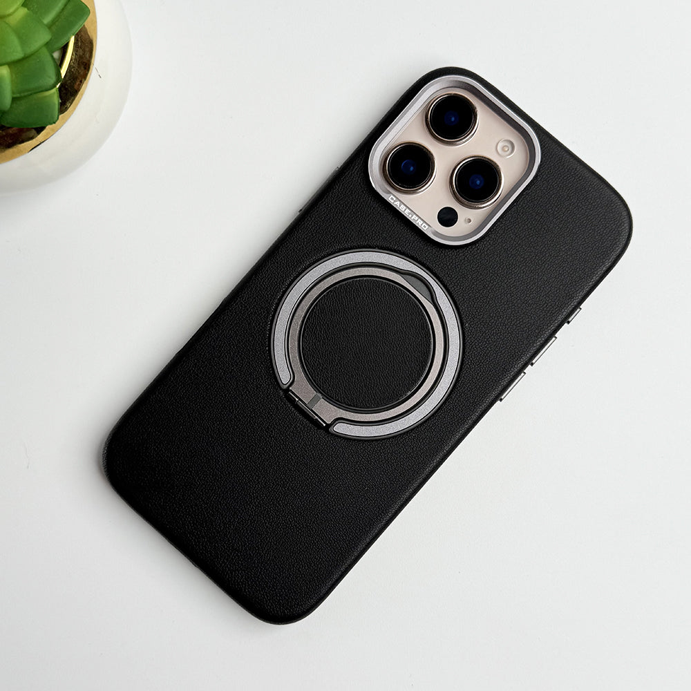 iPhone 16 Series 360 angle Rotating Stand PU Leather Phone Case