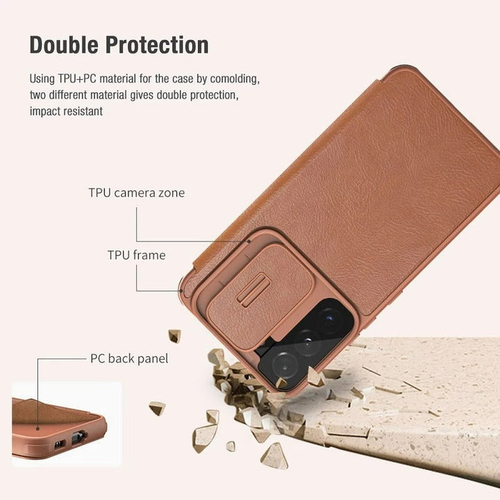 Galaxy S23 Ultra Camera Protection QIN Leather Flip Case