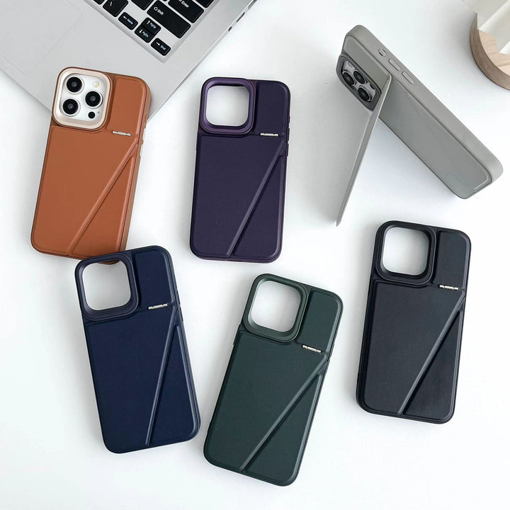 iPhone 15 Series One-Piece Hidden Kickstand Leather Back Cover