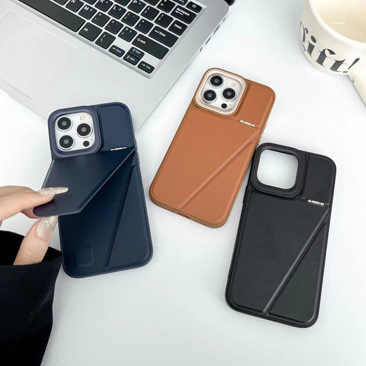 iPhone 15 Series One-Piece Hidden Kickstand Leather Back Cover