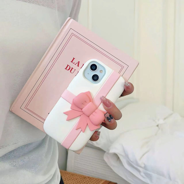 iPhone Pink Bow Silicone Case Cover (White)