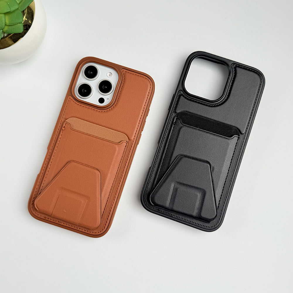 iPhone 16 Series PU Leather Card Holder Stand Case Cover