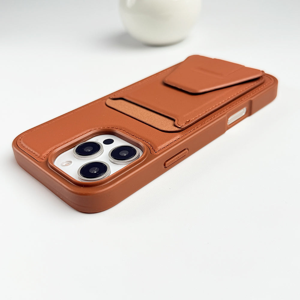 iPhone 16 Series PU Leather Card Holder Stand Case Cover