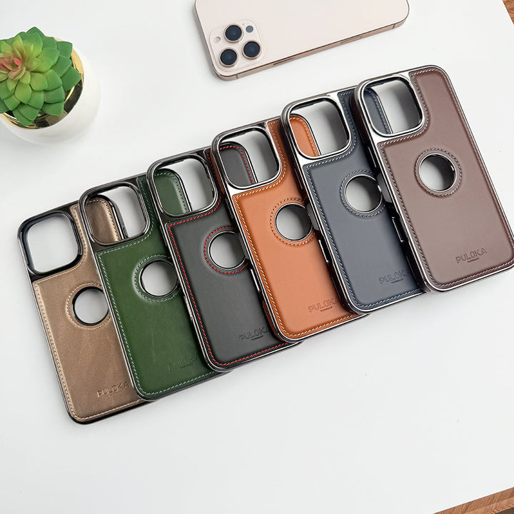 iPhone 16 Series Luxury Chrome Plated PU leather Case Cover