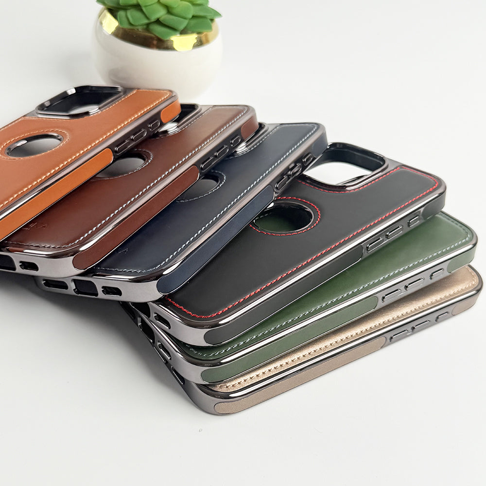 iPhone 16 Series Luxury Chrome Plated PU leather Case Cover