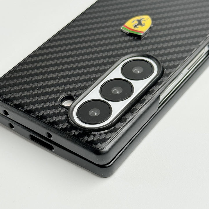 Samsung Galaxy Z Fold 6 FR Sports Car Logo Carbon Fiber Texture Case Cover