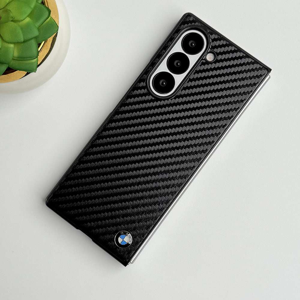 Samsung Galaxy Z Fold 6 BMW Sports Car Logo Carbon Fiber Texture Case Cover