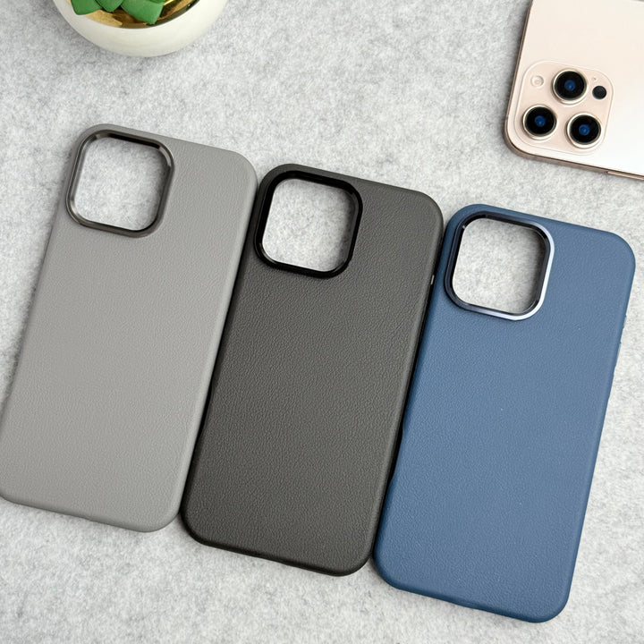 iPhone 16 Series Premium Leather Texture Metal Camera Bump MagSafe Cover