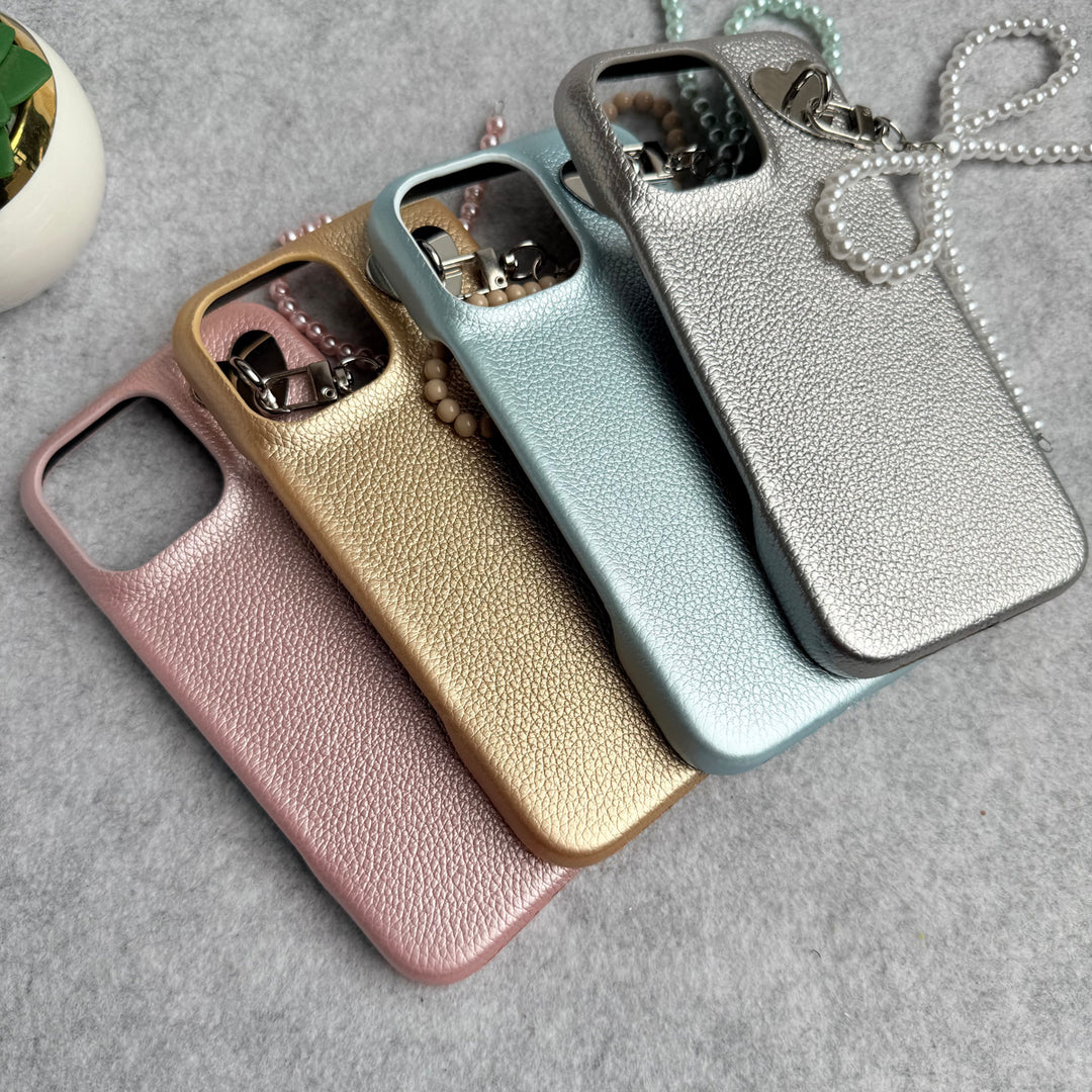 iPhone 15 Series PU Leather Handing Bow Charm Case