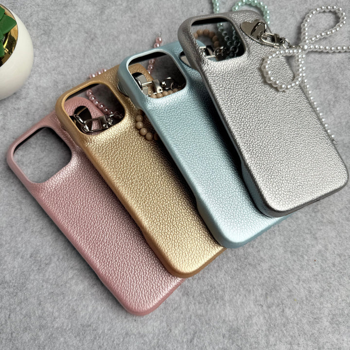 iPhone 15 Series PU Leather Handing Bow Charm Case