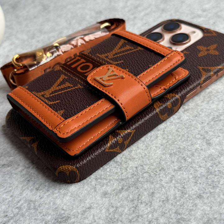 iPhone 16 Series Luxury Brand Cardholder Crossbody Sling Strap Case