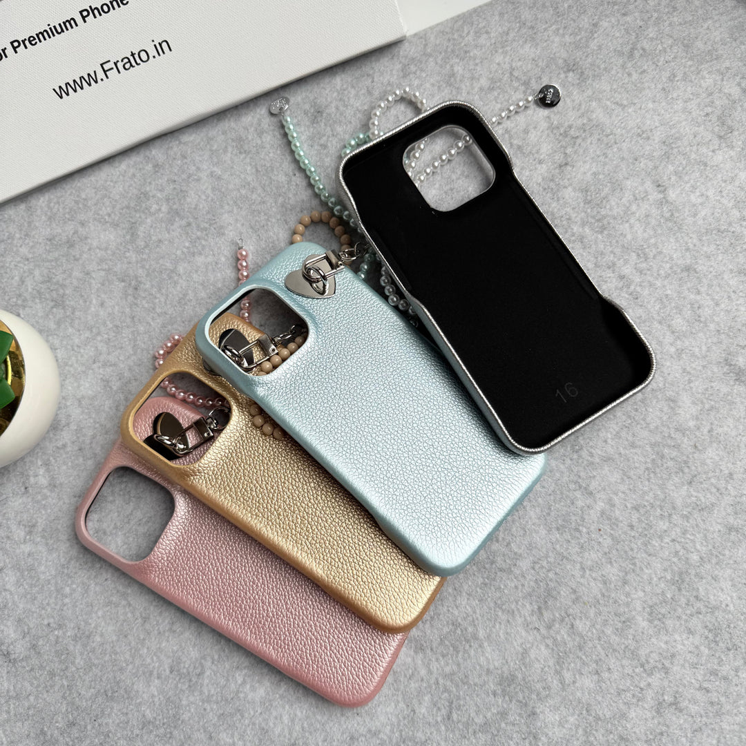 iPhone 15 Series PU Leather Handing Bow Charm Case