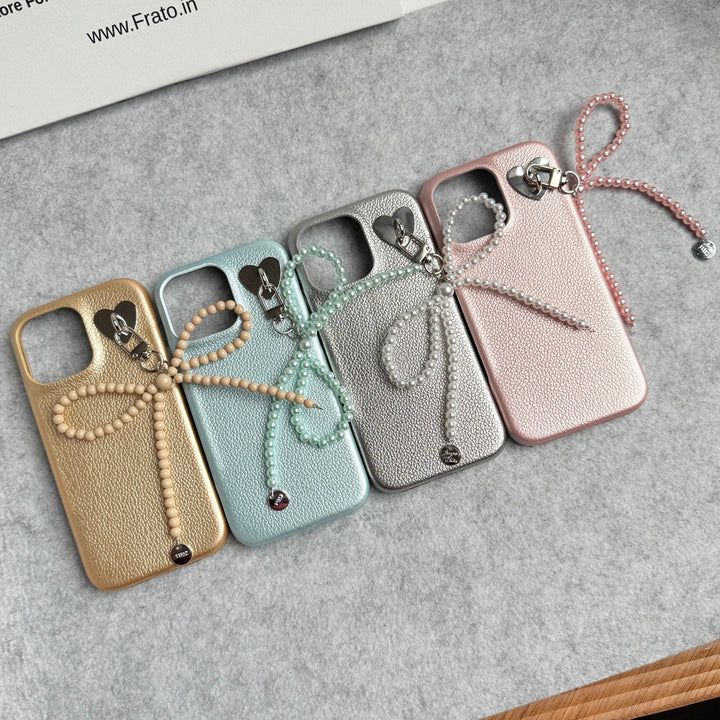 iPhone 15 Series PU Leather Handing Bow Charm Case