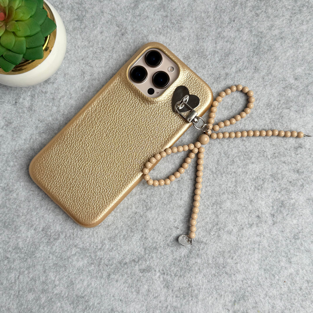 iPhone 15 Series PU Leather Handing Bow Charm Case