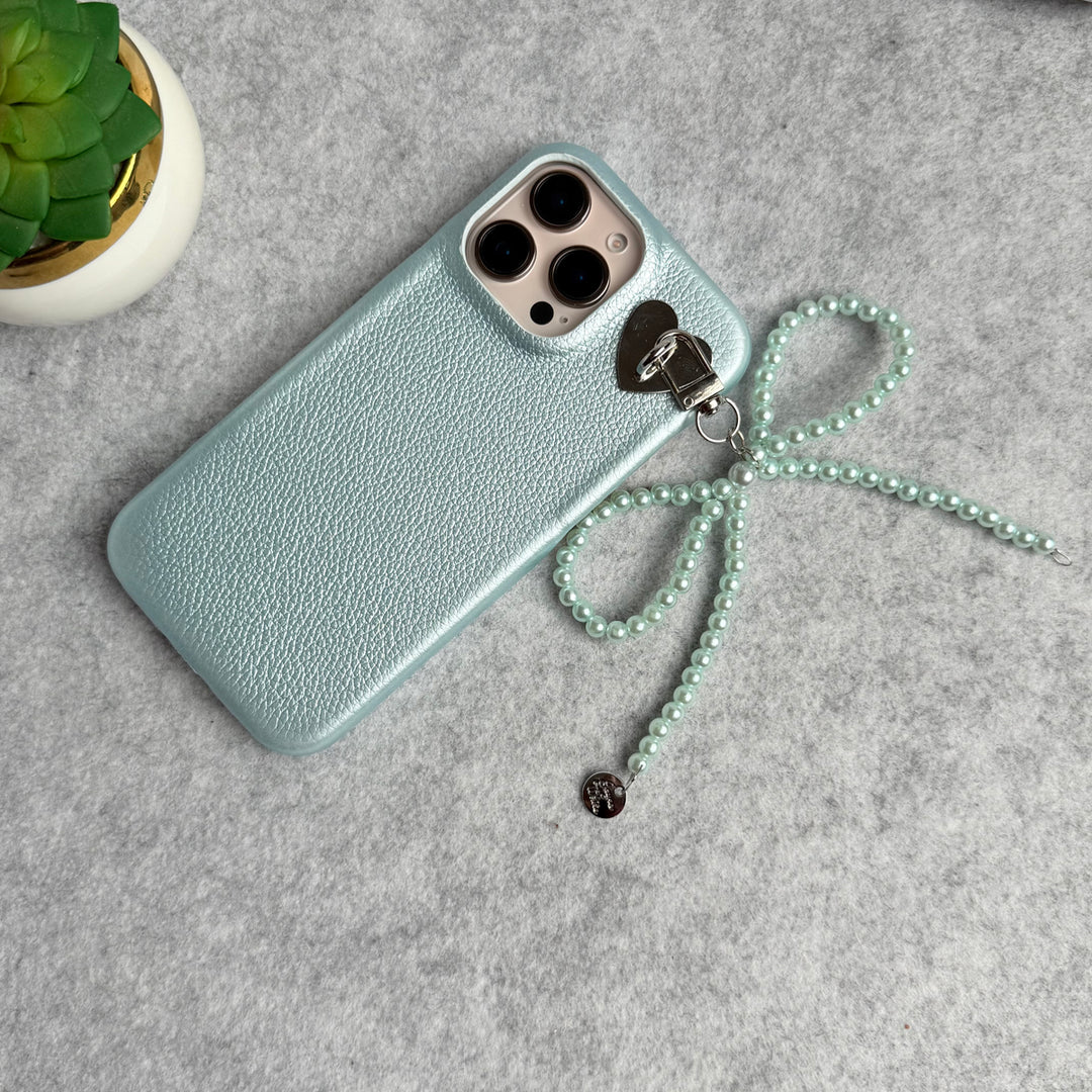 iPhone 15 Series PU Leather Handing Bow Charm Case