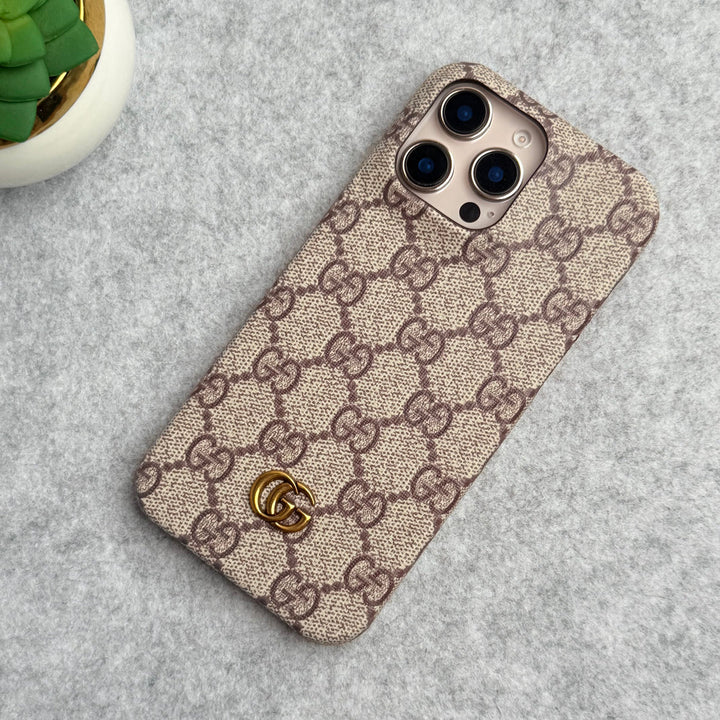 iPhone 16 Series Luxury GG Pattern PU Leather Camera Bump Case