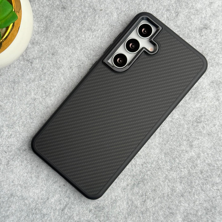 Samsung Galaxy S25 CarbonFiber Texture Metal Camera Frame Black Cover