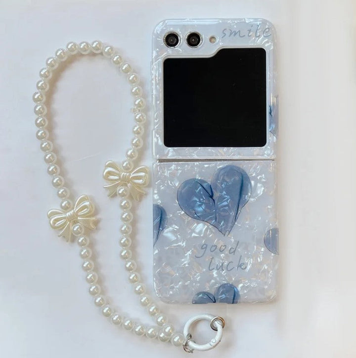 Samsung Galaxy Z Flip 6 Heart Shell Texture Case With Pearl Holder