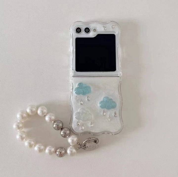 Samsung Galaxy Z Flip 6 Cloud Rain Case With Pearl Holder