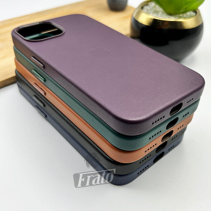 iPhone 15 Series Luxury Leather Texture With Logo Shockproof Case Cover