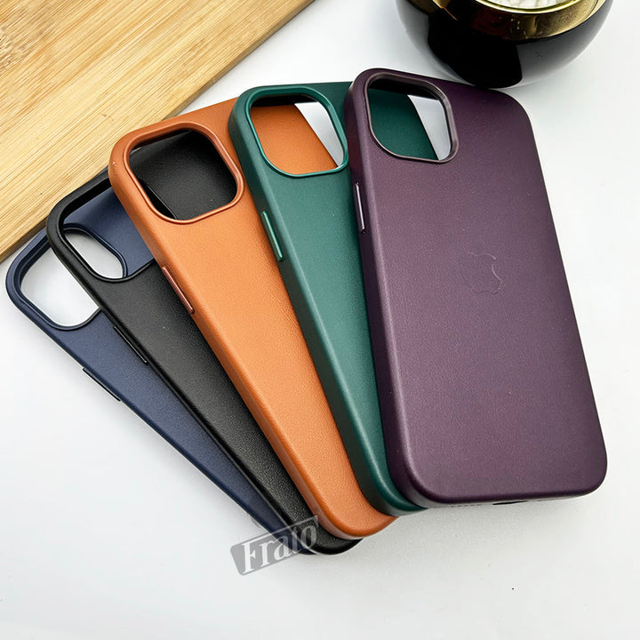 iPhone 15 Series Luxury Leather Texture With Logo Shockproof Case Cover