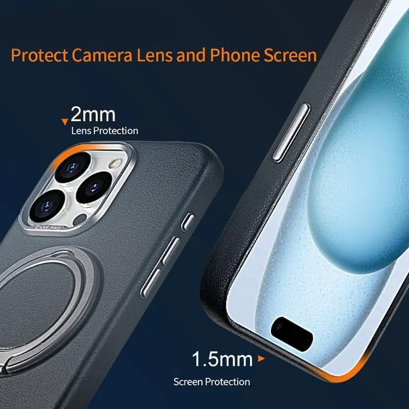 iPhone 16 Series 360 angle Rotating Stand PU Leather Phone Case