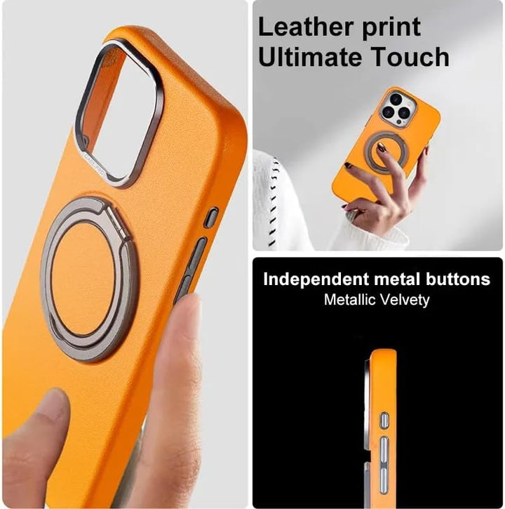 iPhone 16 Series 360 angle Rotating Stand PU Leather Phone Case