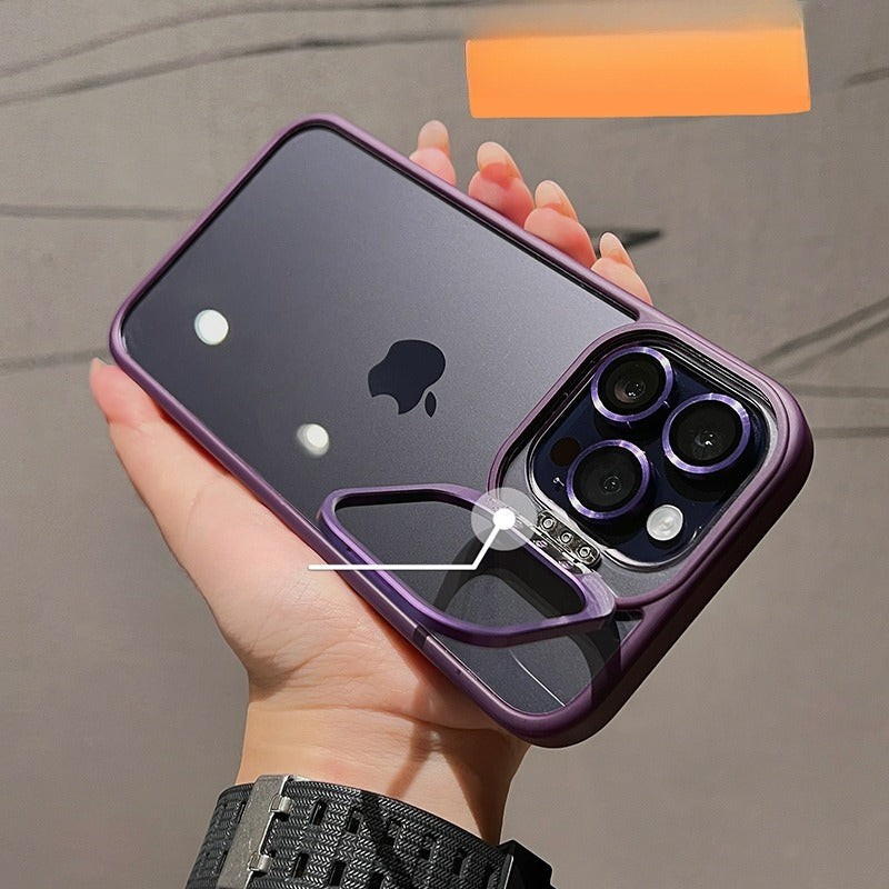 iPhone 15 Series Hollow Flipping Lens Bracket Case Cover ( Deep Purple )