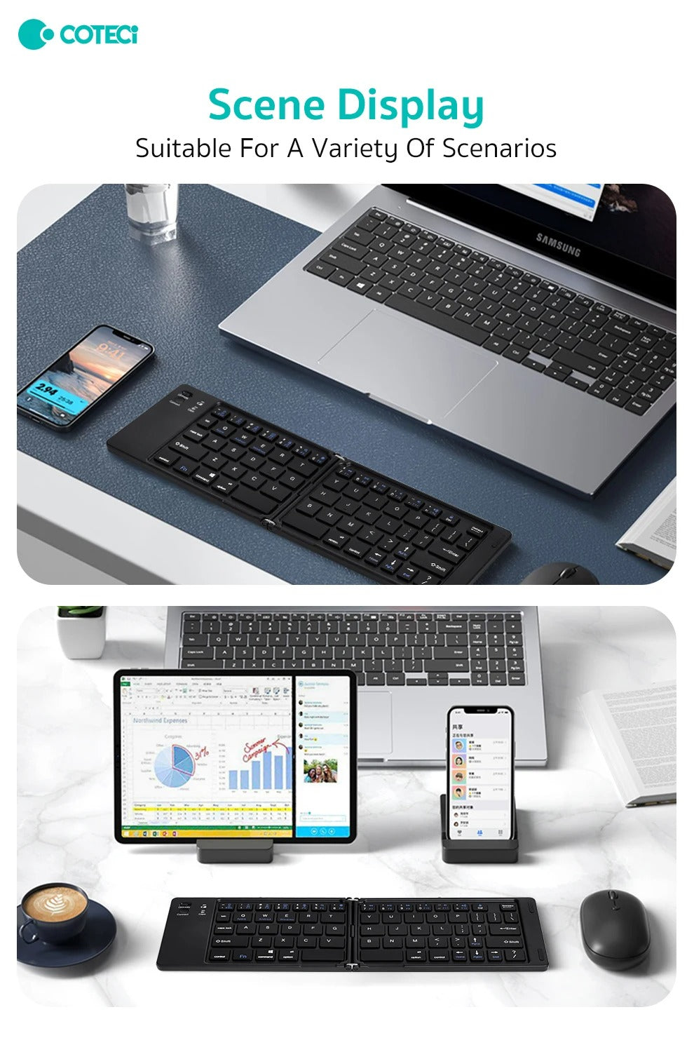 Folding Bluetooth Wireless Compact Portable Keyboard