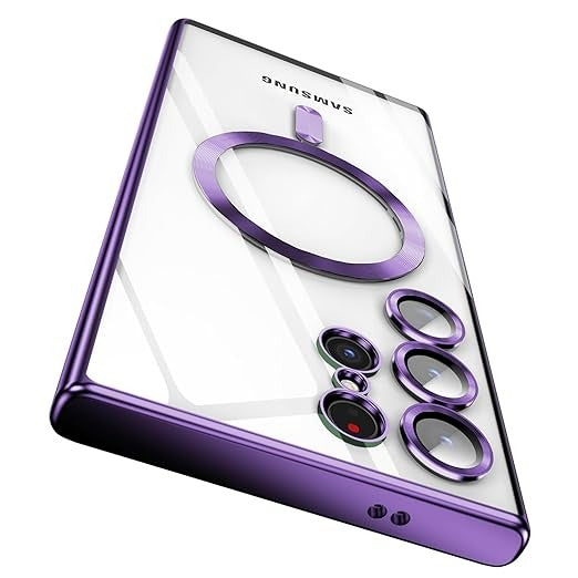 Galaxy S24 Ultra Magsafe Magnetic Transparent Phone Case With Lens Protector (Purple)