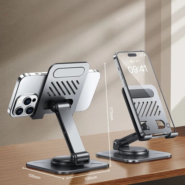 Aluminum Alloy 360° Rotating Adjustable Folding Mobile Phone Stand Holder (Dark Grey)