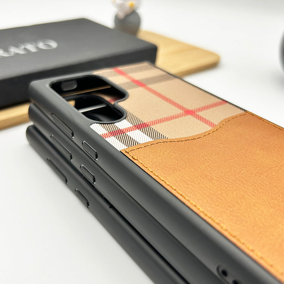 Samsung Galaxy S24 Ultra Side Stitch Checks Pattern Card Holder Case Cover