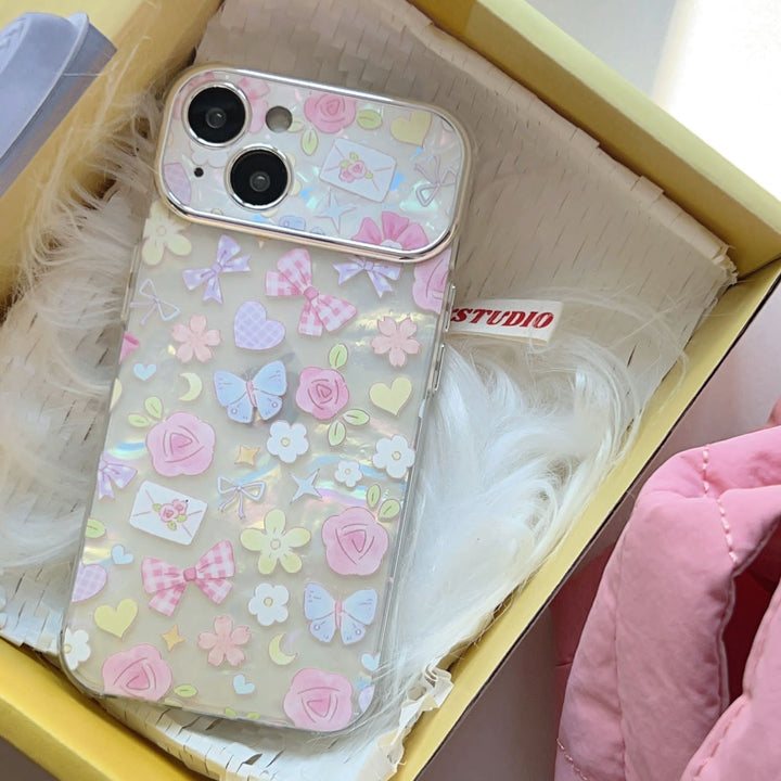 iPhone Floral Bow Case With Butterfly Pendant Holder