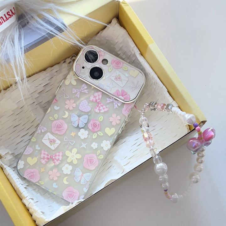 iPhone Floral Bow Case With Butterfly Pendant Holder